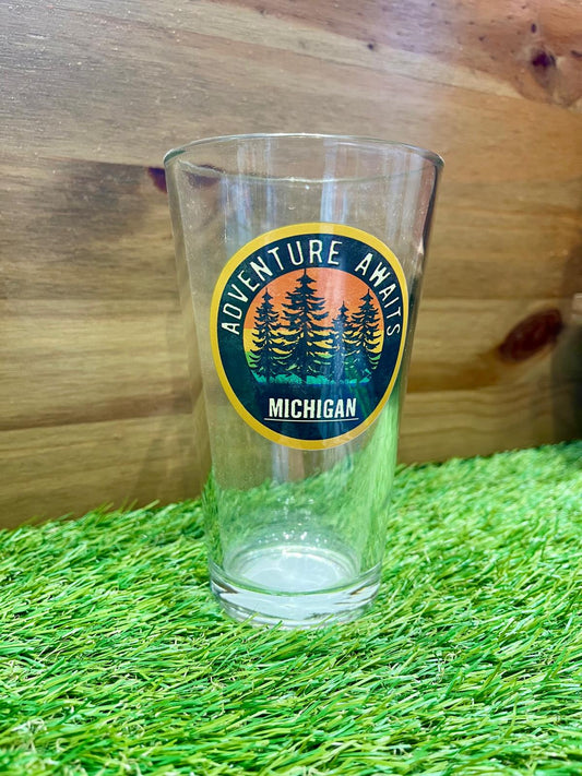Adventure Awaits – Michigan Pint Glass | Unique Drinkware for Beer Lovers
