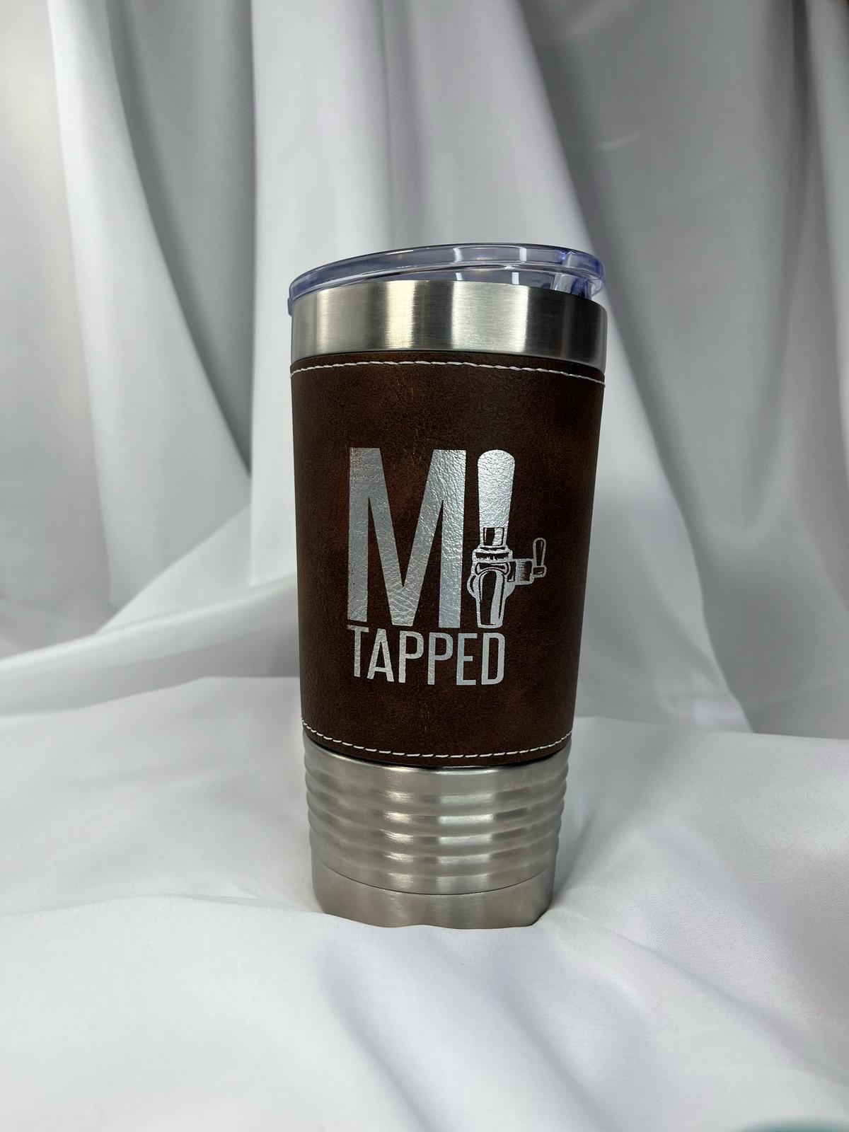 MI Tapped Tumbler β Leather-Wrapped Stainless Steel Design