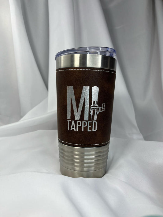 MI Tapped Tumbler – Leather-Wrapped Stainless Steel Design