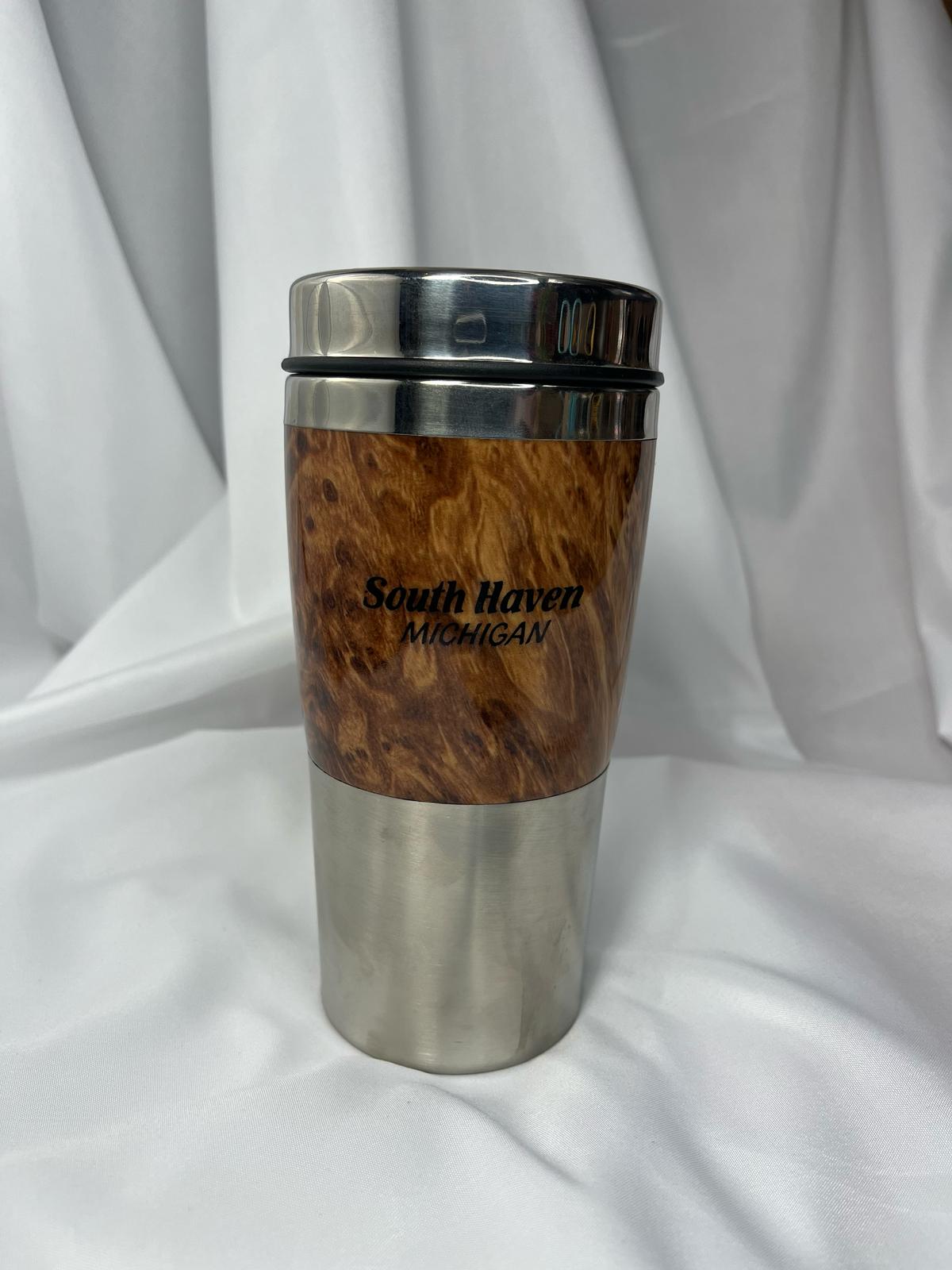 South Haven Michigan Tumbler ā Wood Grain Stainless Steel Travel Mug