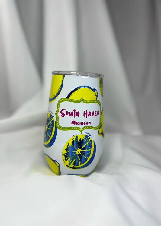 South Haven Michigan Tumbler – Lemon Citrus Stemless Wine Cup