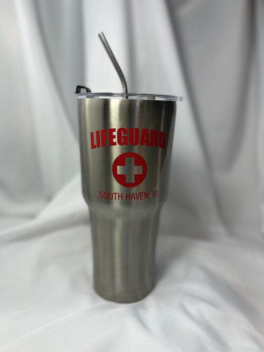 South Haven Michigan Tumbler – Lifeguard Stainless Steel Design with Straw