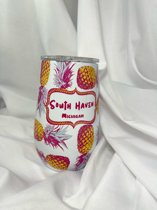 South Haven Michigan Tumbler – Pineapple Paradise Stemless Wine Cup