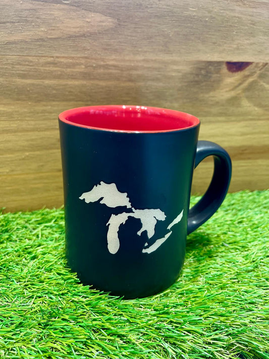 Great Lakes Two-Tone Ceramic Mug – Bold Black and Red Design