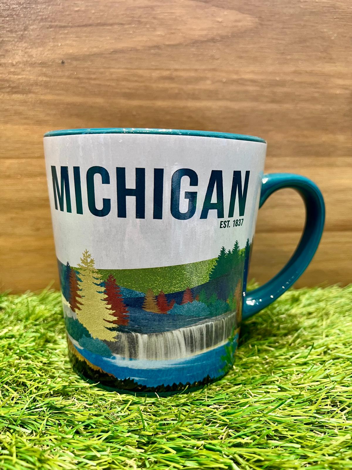 Michigan Scenic Waterfall Mug – Vibrant Landscape Design