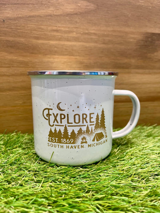 Explore South Haven Enamel Mug – Outdoor Adventure Design