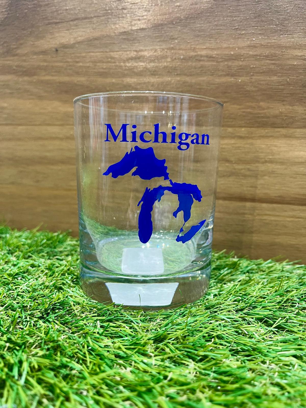 Michigan Great Lakes Glass – Bold Blue Silhouette